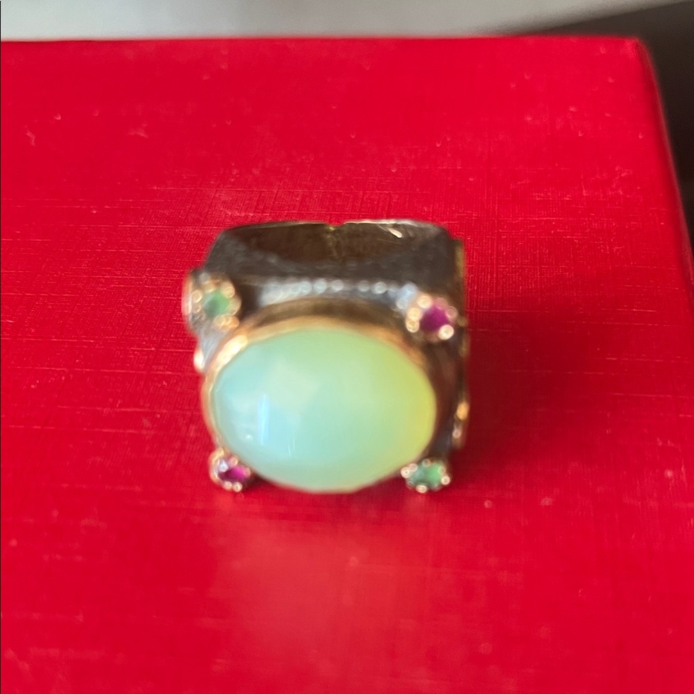 New Silver Byzantine ring semi precious Green Gemstone size 5 1/2